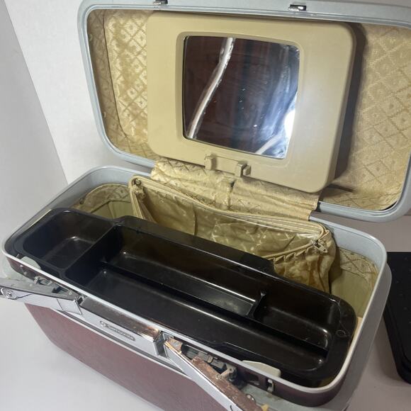 Vintage Samsonite Train Case Red Cosmetic Makeup Tray Mirror Hard Luggage No Key - Picture 7 of 16